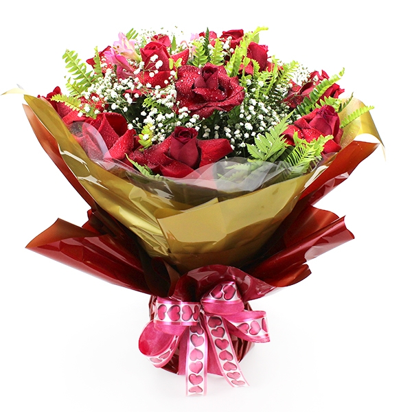 Buque Com 12 Rosas Importadas No Papel Decorativo Na Espuma Floral