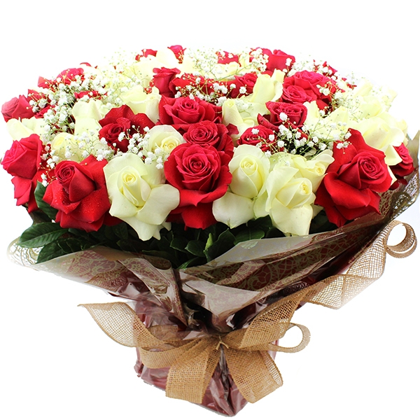Buque Com Rosas Importadas Brancas E Vermelhas Com 60 Unidades