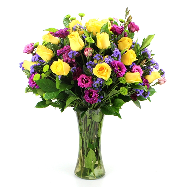 Encanto Mix De Rosas Amarelas E Lisianthus Lilás