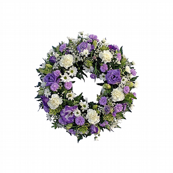 Guirlanda Redonda Especial Com Flores Nobres Tons  Lilás e Branco