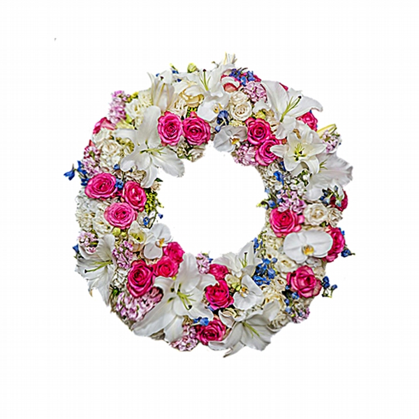 Digníssima Coroa Meu Coração Com Rosas Brancas e Coloridas