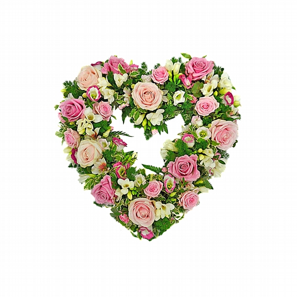 Digníssima Coroa Meu Coração Com Rosas Cor de Rosas e Tons Rosa e Amarelo
