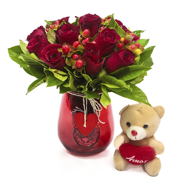Arranjo de Rosas Vermelhas com Pepito
