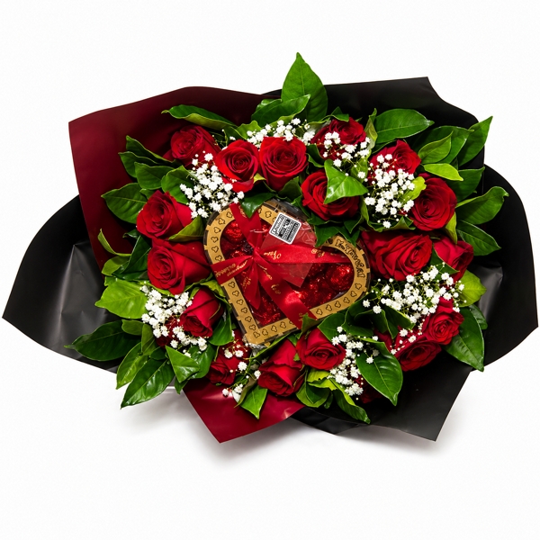 Buque Coração Apaixonado- 20 Rosas Vermelhas +Chocolate