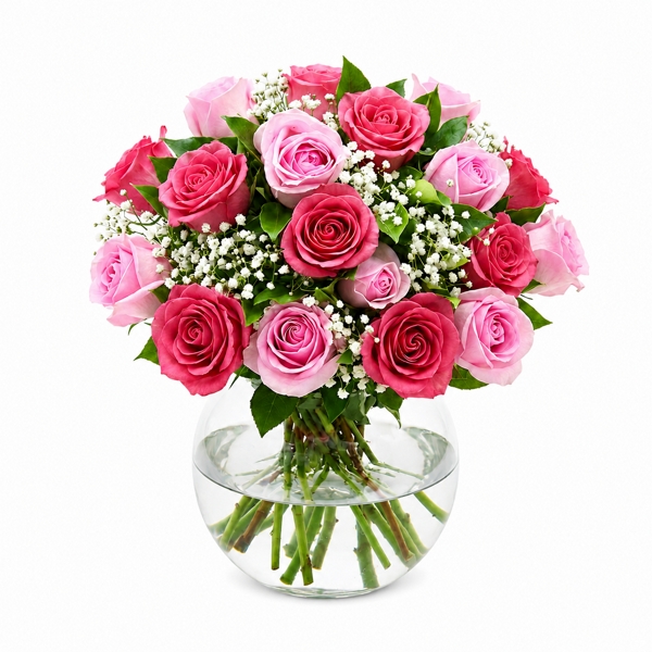 Arranjo Mix de Rosas Pink e Cor de Rosa