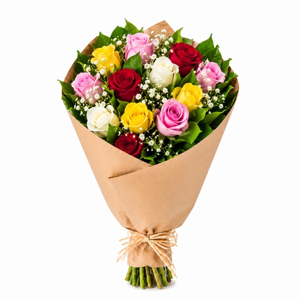 Buque de Rosas Coloridas no Kraft- 10 Unidades
