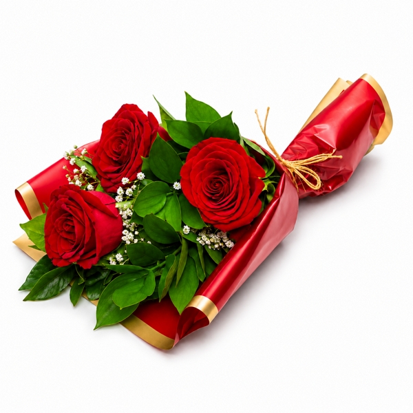 Ramalhete com 3 Rosas Vermelhas Nacionais