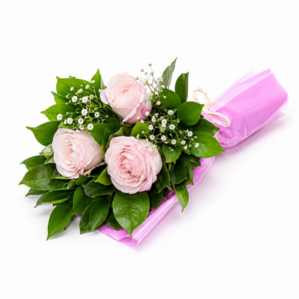 Ramalhete com 3 Rosas Cor de Rosa Nacionais