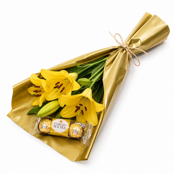 Ramalhete De Lirio Amarelo e Chocolate Ferrero 3Un