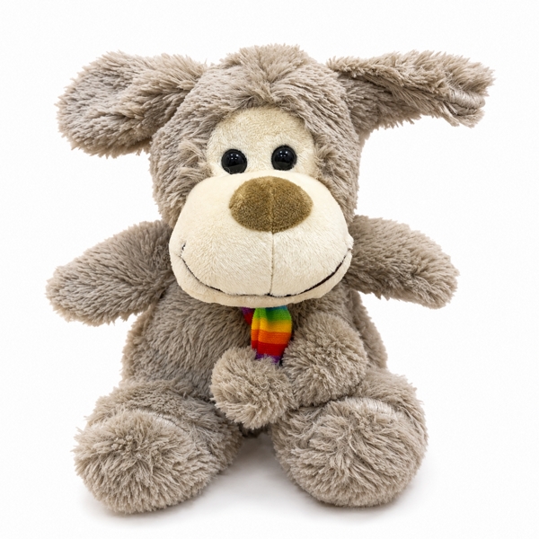 Cachorrinho de Pelúcia Cinza com Cachecol Colorido