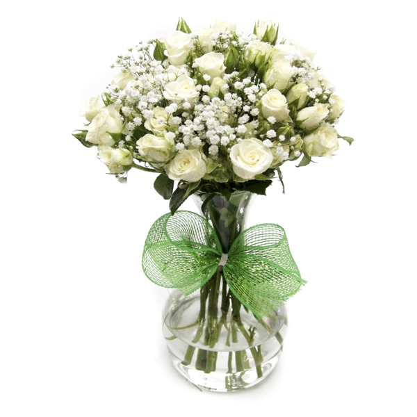 Arranjo De Mini Rosas Brancas No Vaso De Vidro