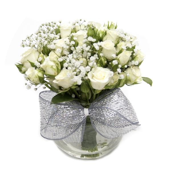 Arranjo De Mini Rosas Brancas No Vaso