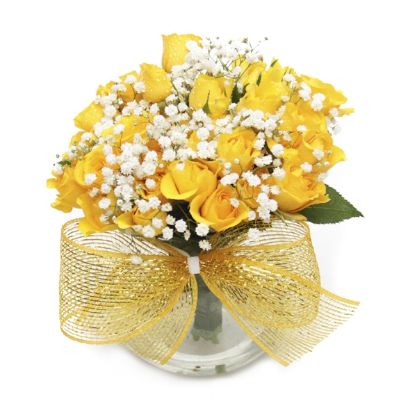 Arranjo De Mini Rosas Amarelas No Vaso