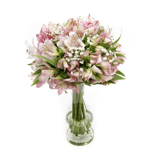 Arranjo de Astromélias Cor de Rosa No Vaso de Vidro